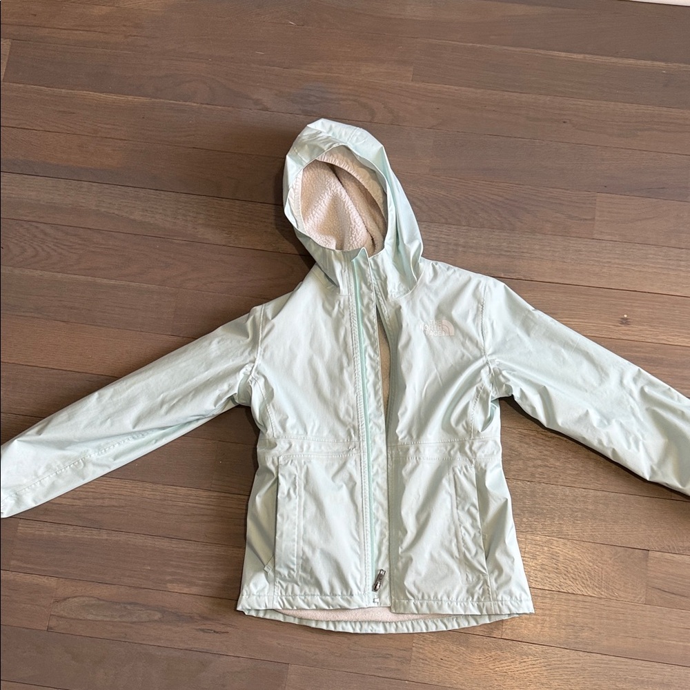 The North Face Light Green insulated Kids Raincoat